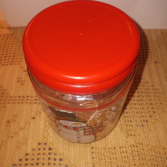 Vintage KIG Indonesia Glass jar with plastic lid snowman design - Picture 5 of 6